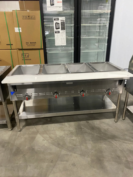 CES Natural Gas 4 Bay Steam Table with sneeze guard