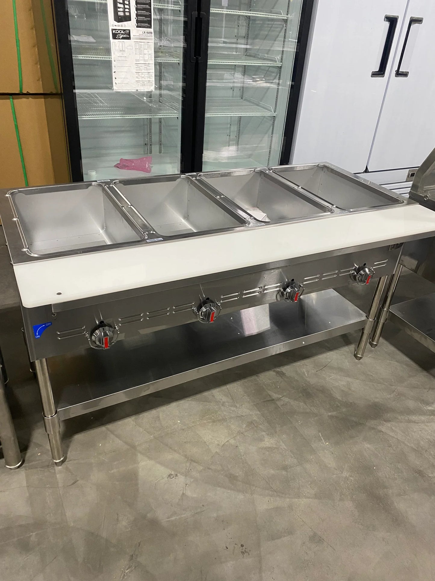 CES Natural Gas 4 Bay Steam Table with sneeze guard