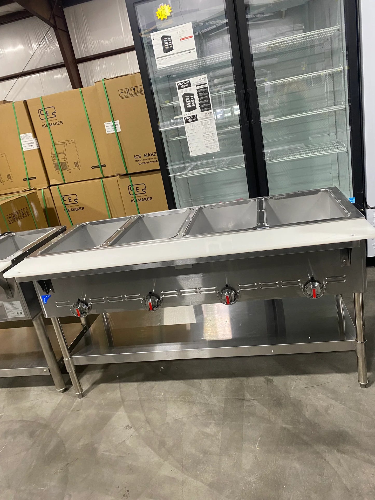 CES Natural Gas 4 Bay Steam Table with sneeze guard